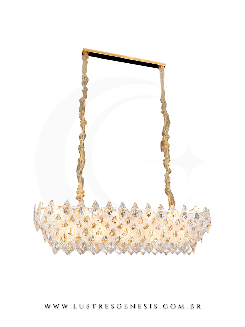 Lustre Moderno de Cristal Dourado 120x35cm Retangular, Sala de Jantar, Mesa Sala de Jantar, Sala de Estar, Quarto Casal, Suite Master